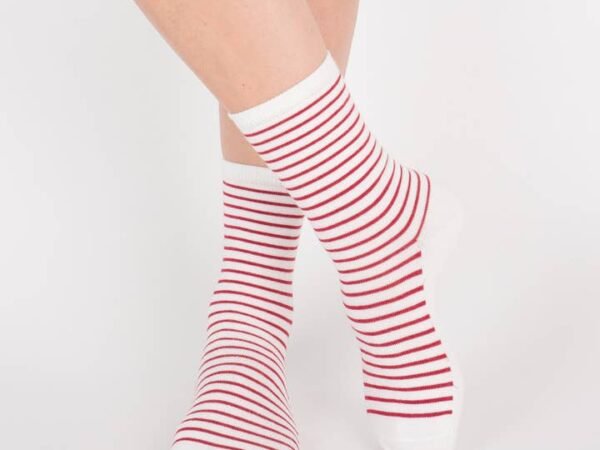 Chaussettes femme marinières coton écru rouge