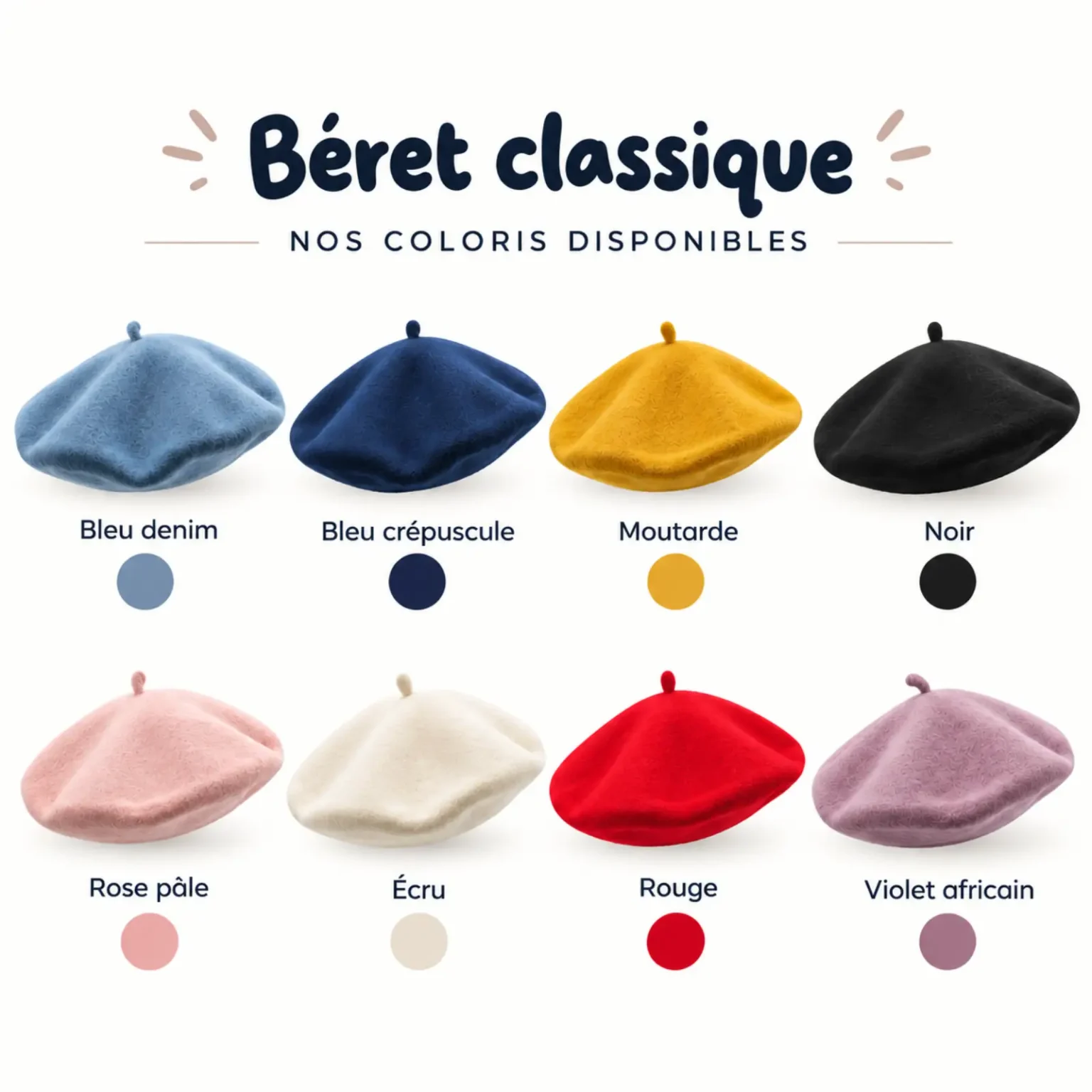 Béret classique – palette de couleurs disponibles