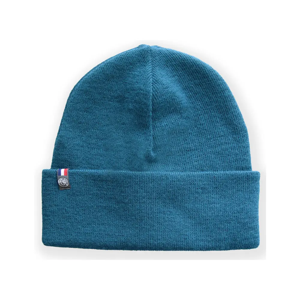 Bonnet Élie cobalt en maille côtelée présenté de face sur un fond clair.