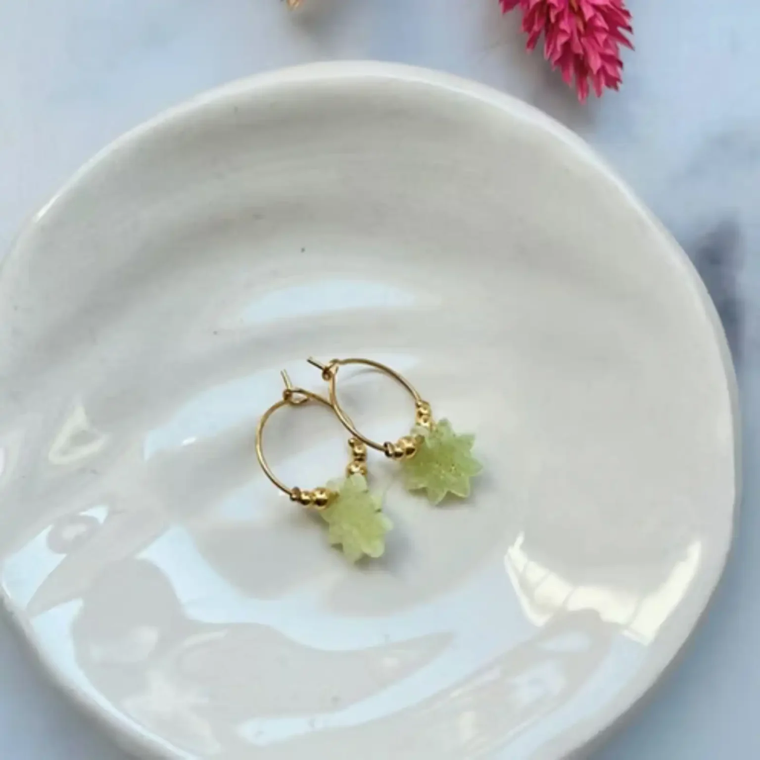 Boucles d’oreilles enfant Les Dahlias – vert anis