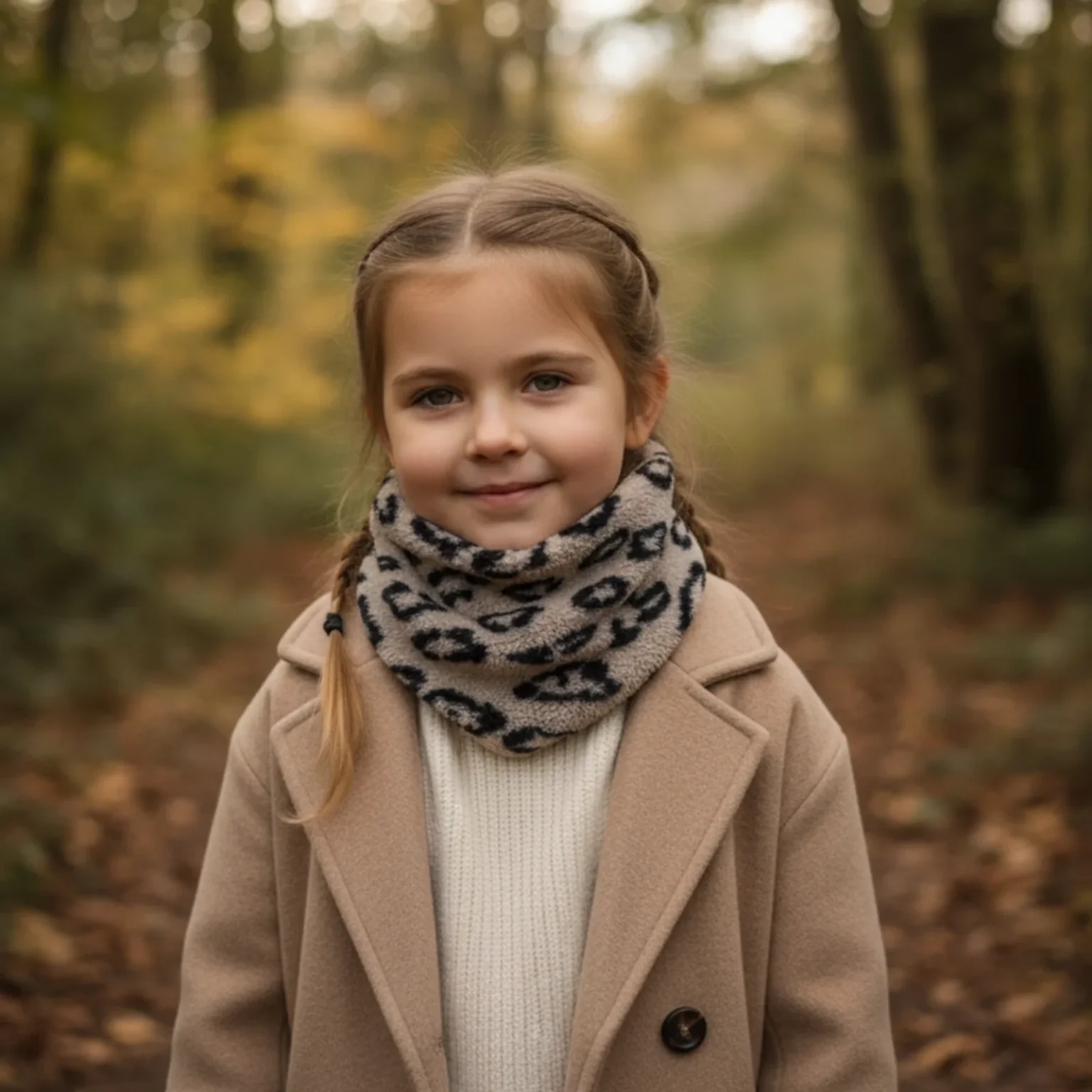Jeune fille portant un cache-cou d'hiver en extérieur.