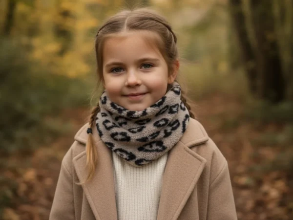 Jeune fille portant un cache-cou d'hiver en extérieur.