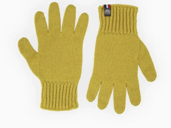 Paire de gants Daniel couleur jaune citron en maille présentée de face.