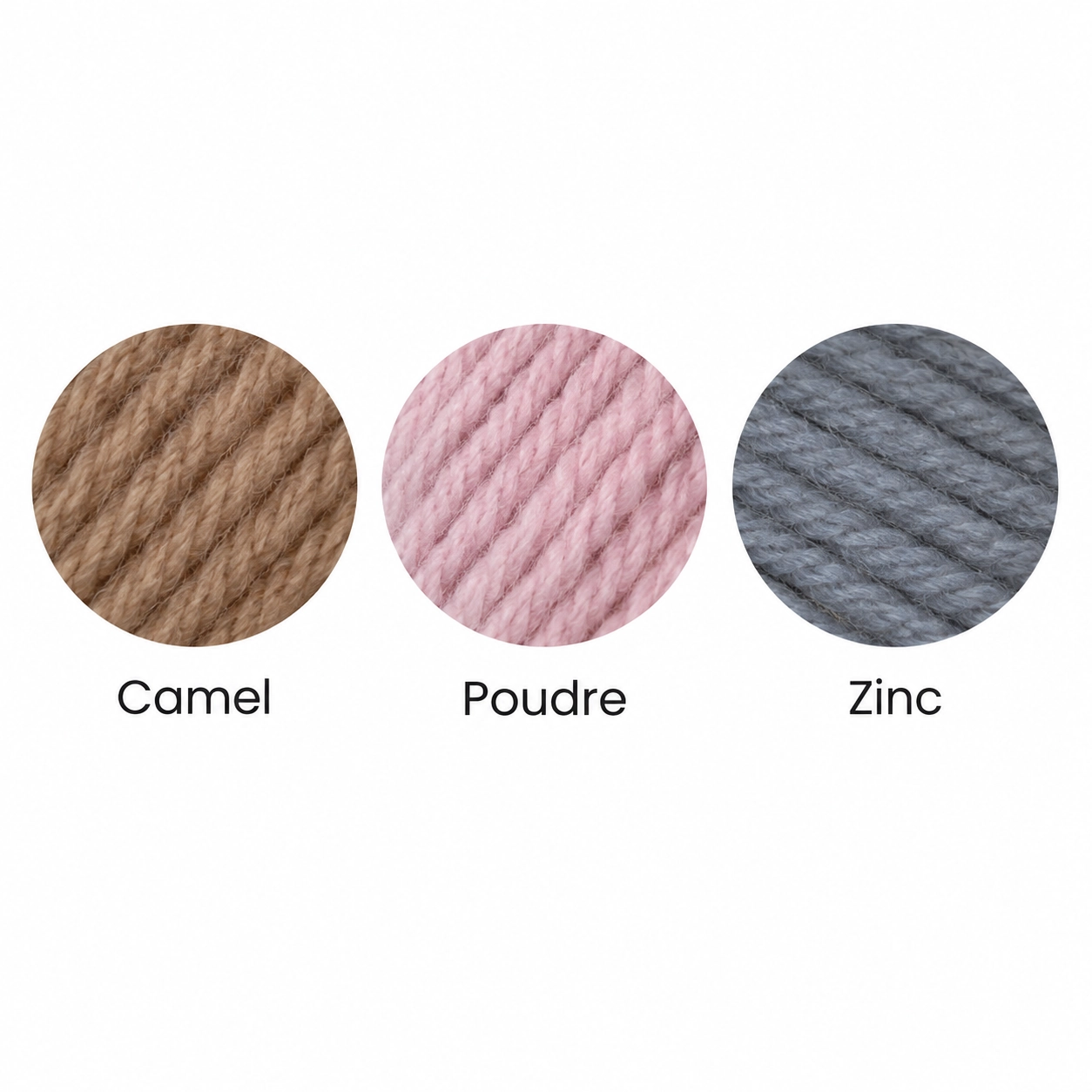 Palette de couleurs Camel, Poudre et Zinc pour la gamme PmP