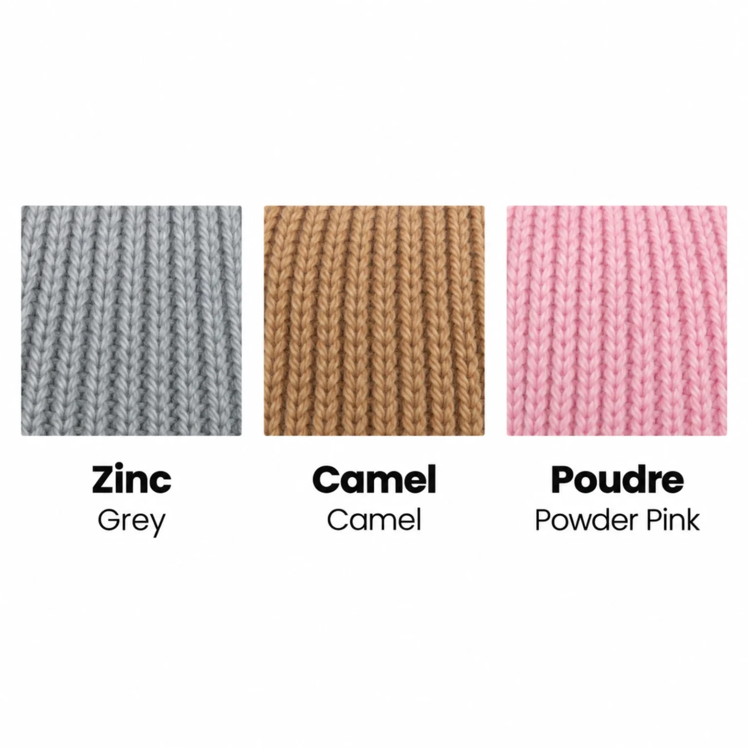 Palette de couleurs Bandeau Claire PmP Premium : Zinc, Camel et Poudre.