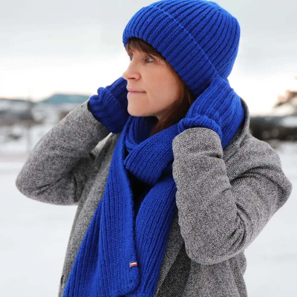 Écharpe bleue en laine Made in France